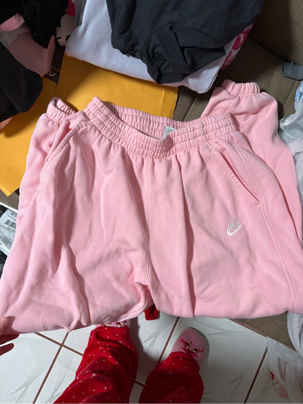 Nike Kids Light Pink Fleece Joggers with Swoosh